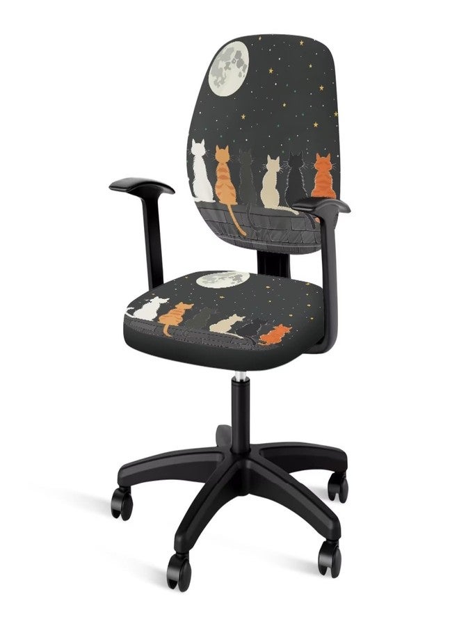 Wanzuoeng Cat Moon Print Office Chair Covers Slipcover, Soft Comfy Computer Desk Chair Covers Anti-Dust Office Computer Chair Seat Covers, Washable Office Computer Chair Covers, Easy to Install - Image 1